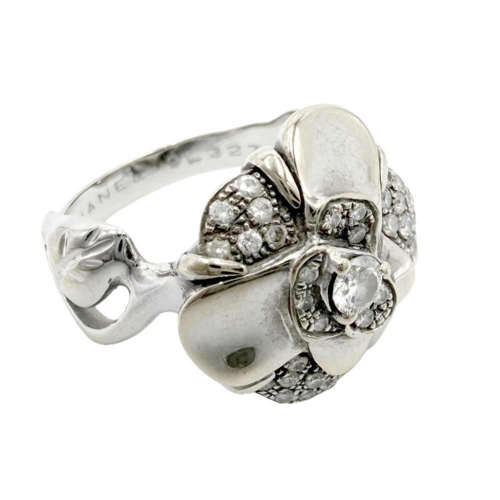 CHANEL シャネル 指輪 リング カメリア アクセサリー ジュエリー Au750 18金WG K18ホワイトゴールド ダイヤモンド 約13.5号 レディース 約10.4g【中古品】
