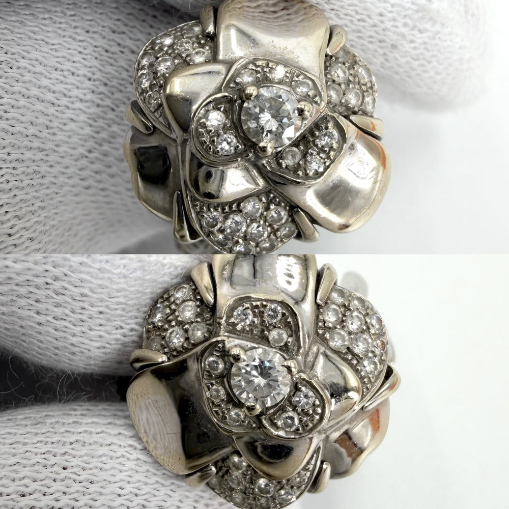 CHANEL シャネル 指輪 リング カメリア アクセサリー ジュエリー Au750 18金WG K18ホワイトゴールド ダイヤモンド 約13.5号 レディース 約10.4g【中古品】