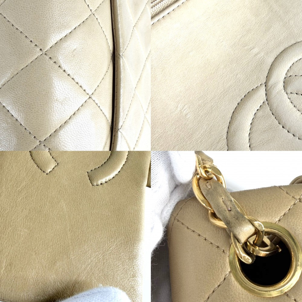 CHANEL シャネル ショルダーバッグ ミニマトラッセ チェーンショルダー ターンロック Mini Matelasse ヴィンテージ ココマーク ラムスキン ベージュ ゴールド金具 レディース【中古品】