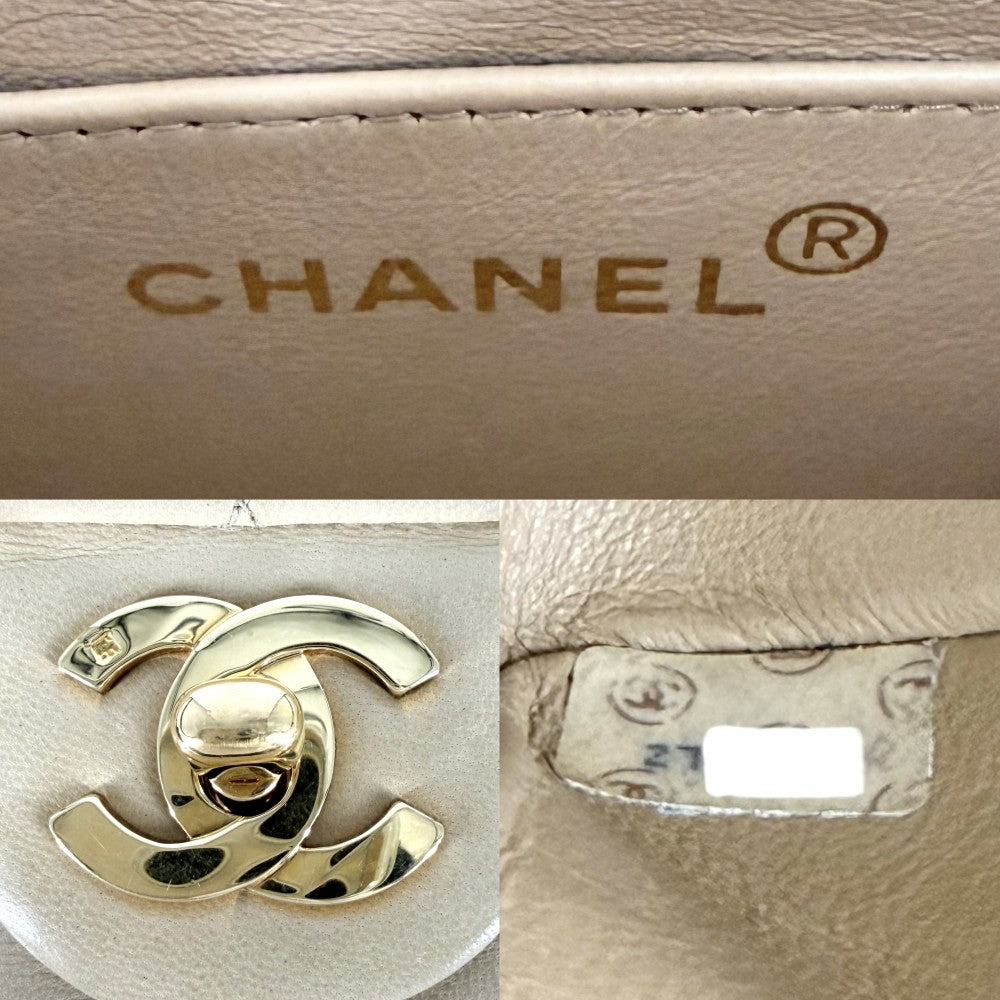 CHANEL シャネル ショルダーバッグ ミニマトラッセ チェーンショルダー ターンロック Mini Matelasse ヴィンテージ ココマーク ラムスキン ベージュ ゴールド金具 レディース【中古品】
