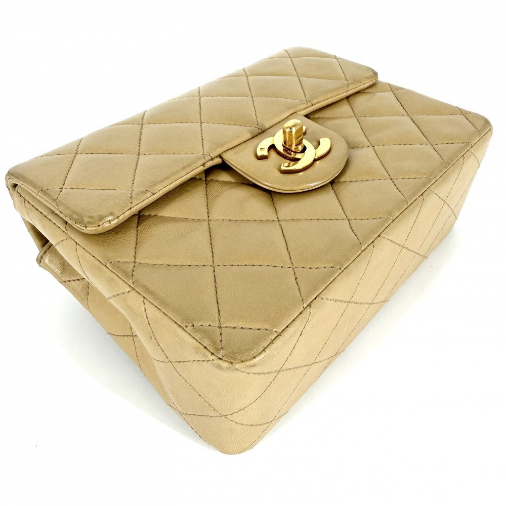 CHANEL シャネル ショルダーバッグ ミニマトラッセ チェーンショルダー ターンロック Mini Matelasse ヴィンテージ ココマーク ラムスキン ベージュ ゴールド金具 レディース【中古品】