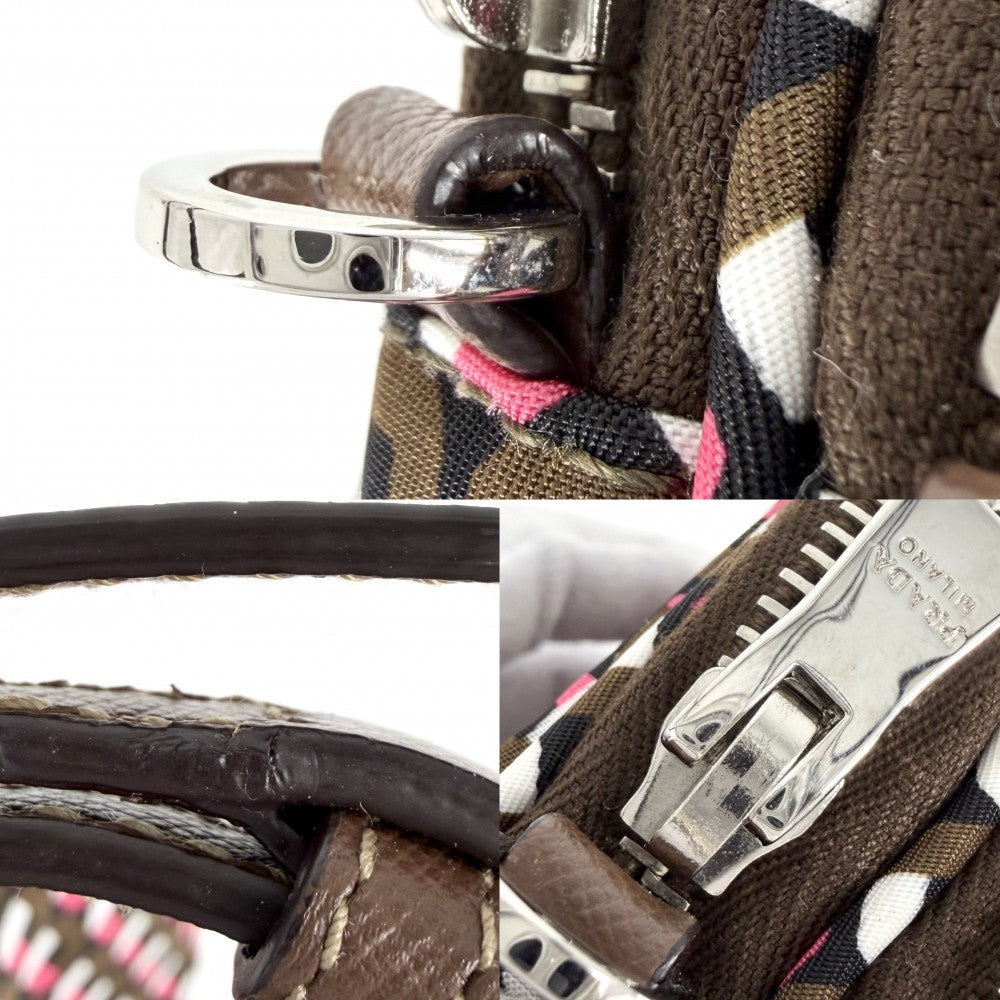 PRADA プラダ ショルダーバッグ トライアングルロゴ 総柄 スマホショルダー ポーチ 2WAY 1N1860 ナイロン カーキ ピンク シルバー金具 レディース【中古品】