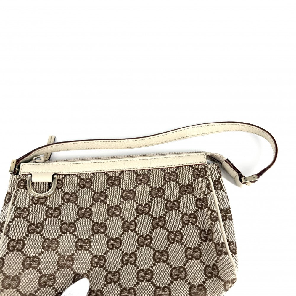 GUCCI グッチ ハンドバッグ アビー アクセサリーポーチ 小さめ 145750 GGキャンバス レザー ベージュ ゴールド金具 レディース【中古品】