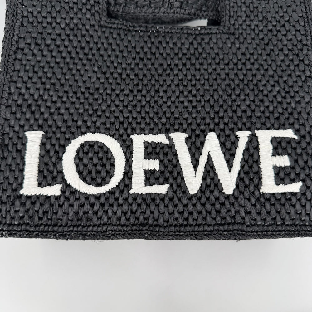LOEWE ロエベ 2WAY ロエベフォント トートスモール ショルダーバッグ ハンドバッグ かごバッグ ラフィア レザー ブラック 黒 ゴールド金具 レディース【中古品】
