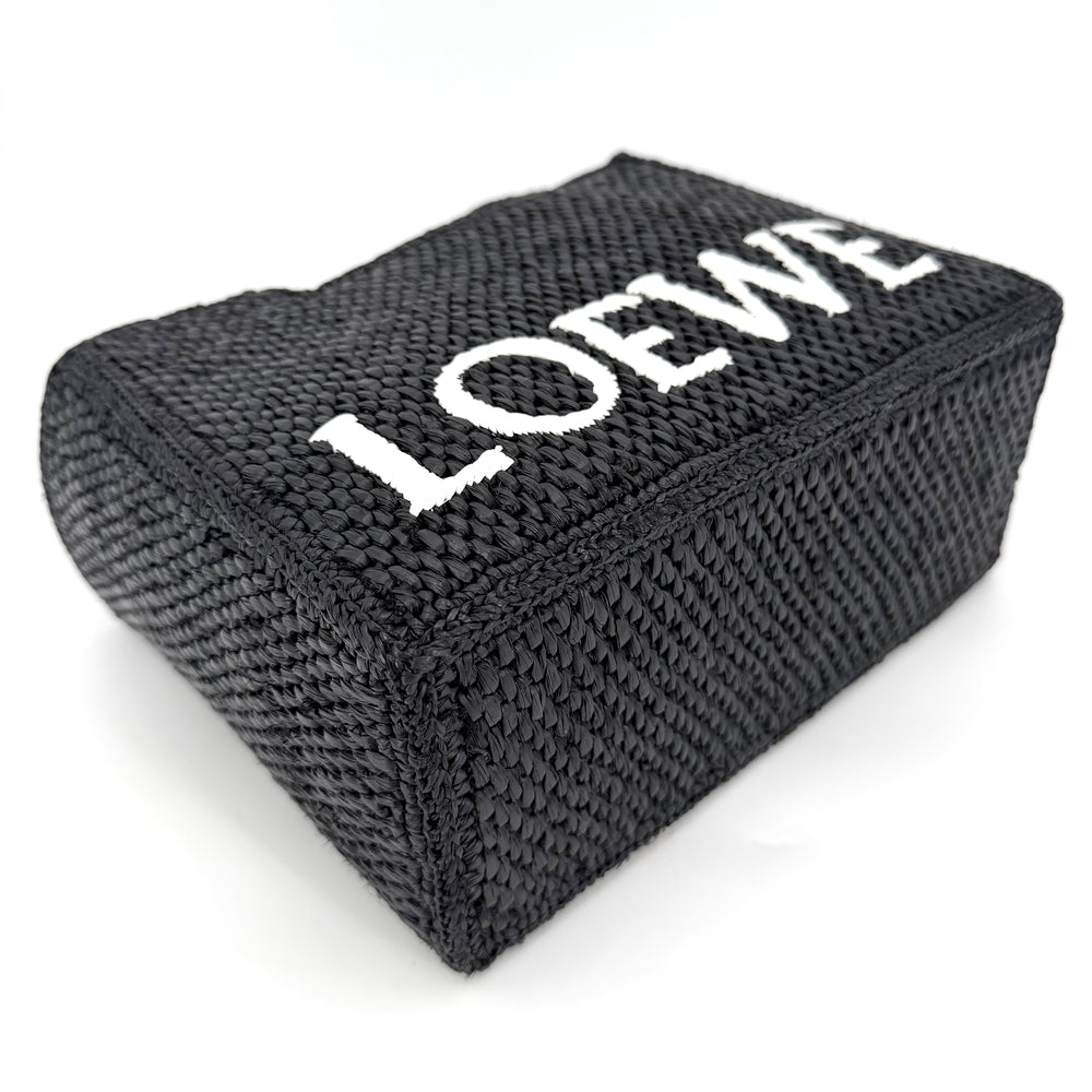 LOEWE ロエベ 2WAY ロエベフォント トートスモール ショルダーバッグ ハンドバッグ かごバッグ ラフィア レザー ブラック 黒 ゴールド金具 レディース【中古品】