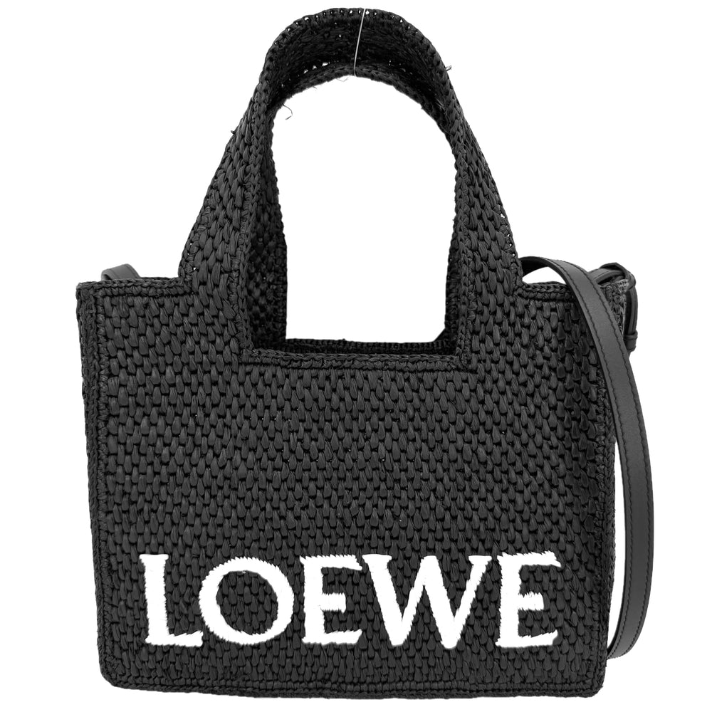 LOEWE ロエベ 2WAY ロエベフォント トートスモール ショルダーバッグ ハンドバッグ かごバッグ ラフィア レザー ブラック 黒 ゴールド金具 レディース【中古品】