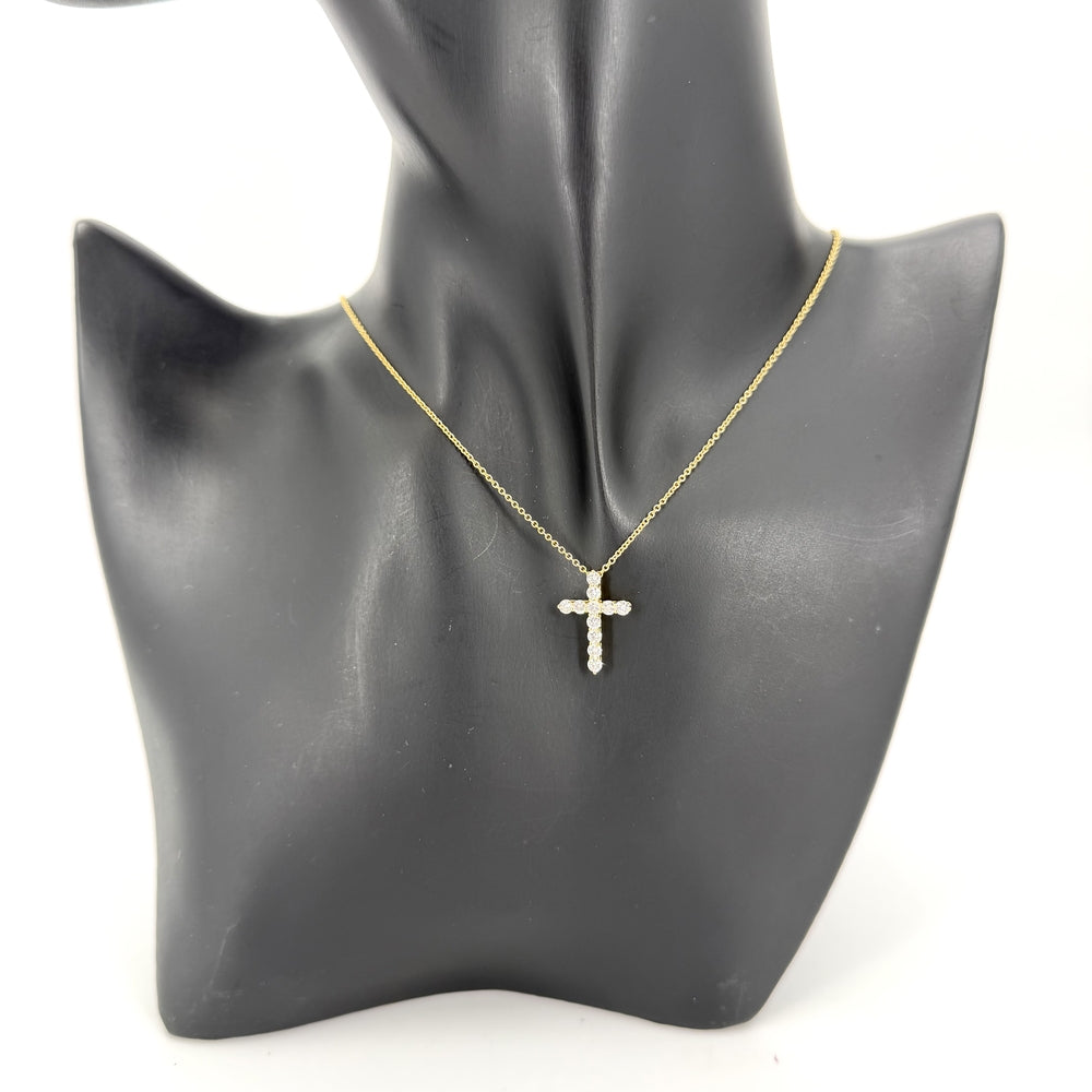TIFFANY&Co. ティファニー ネックレス ジュエリー アクセサリー クロスペンダント スモール 18金YG Au750 K18イエローゴールド ダイヤモンド0.42ct レディース 約2.6g【中古品】