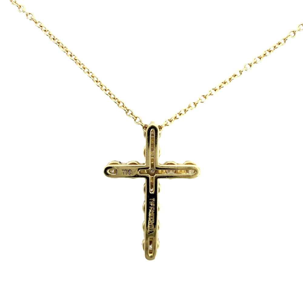 TIFFANY&Co. ティファニー ネックレス ジュエリー アクセサリー クロスペンダント スモール 18金YG Au750 K18イエローゴールド ダイヤモンド0.42ct レディース 約2.6g【中古品】
