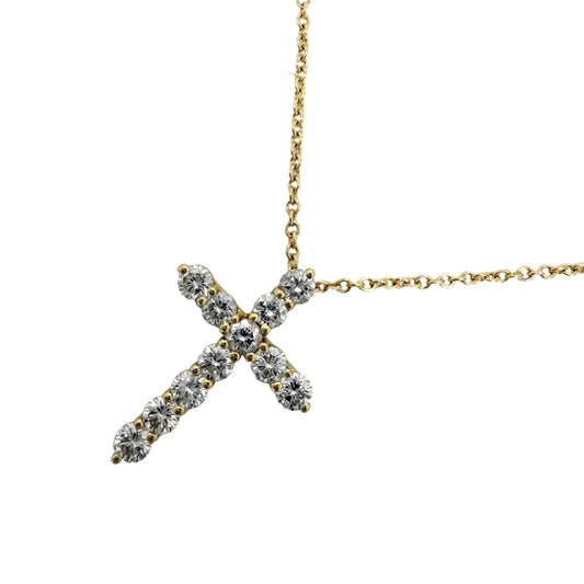 TIFFANY&Co. ティファニー ネックレス ジュエリー アクセサリー クロスペンダント スモール 18金YG Au750 K18イエローゴールド ダイヤモンド0.42ct レディース 約2.6g【中古品】