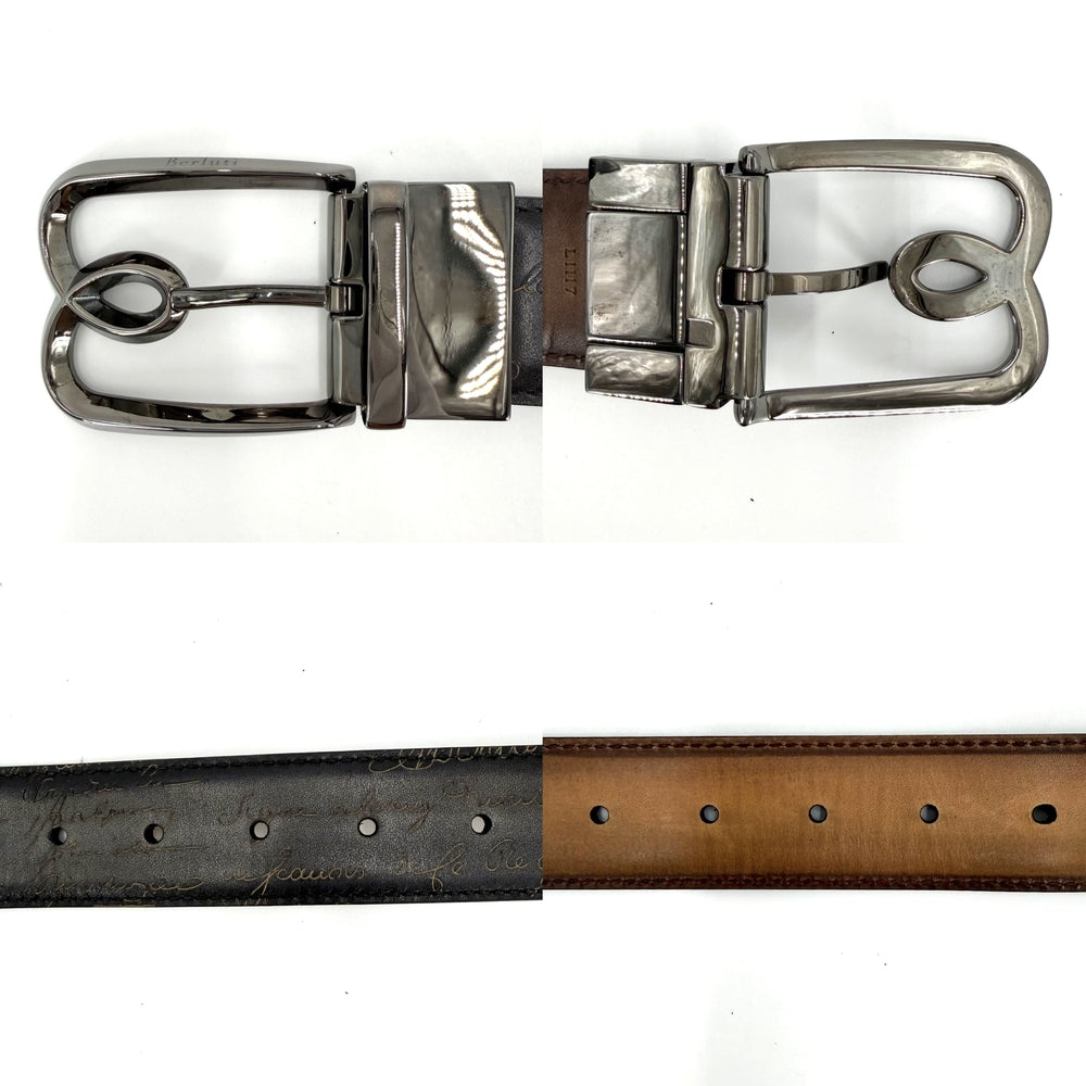 Berluti ベルルッティ ベルト カリグラフィ ヴェネチアスクリット B ヴォリュート 95/38 ファッションアイテム 小物 レザー ブラック 黒 ブラウン 茶 ガンメタル金具 メンズ【中古品】