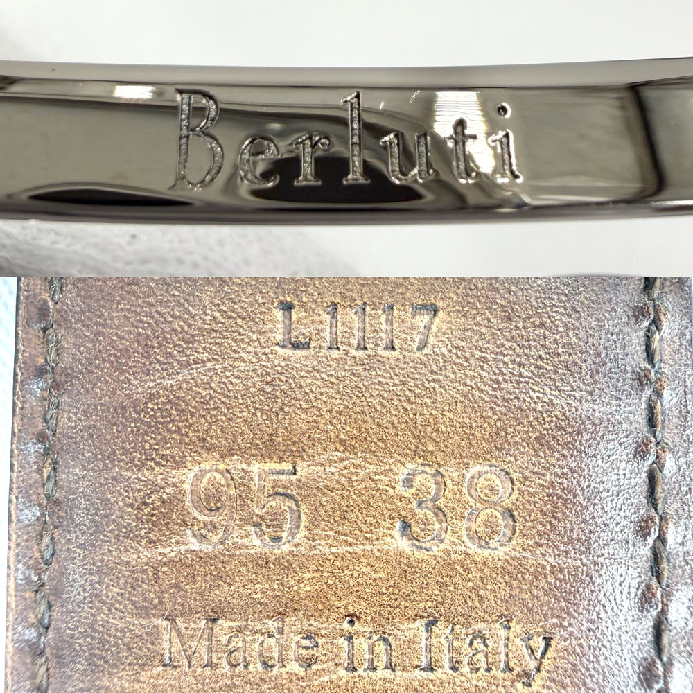Berluti ベルルッティ ベルト カリグラフィ ヴェネチアスクリット B ヴォリュート 95/38 ファッションアイテム 小物 レザー ブラック 黒 ブラウン 茶 ガンメタル金具 メンズ【中古品】