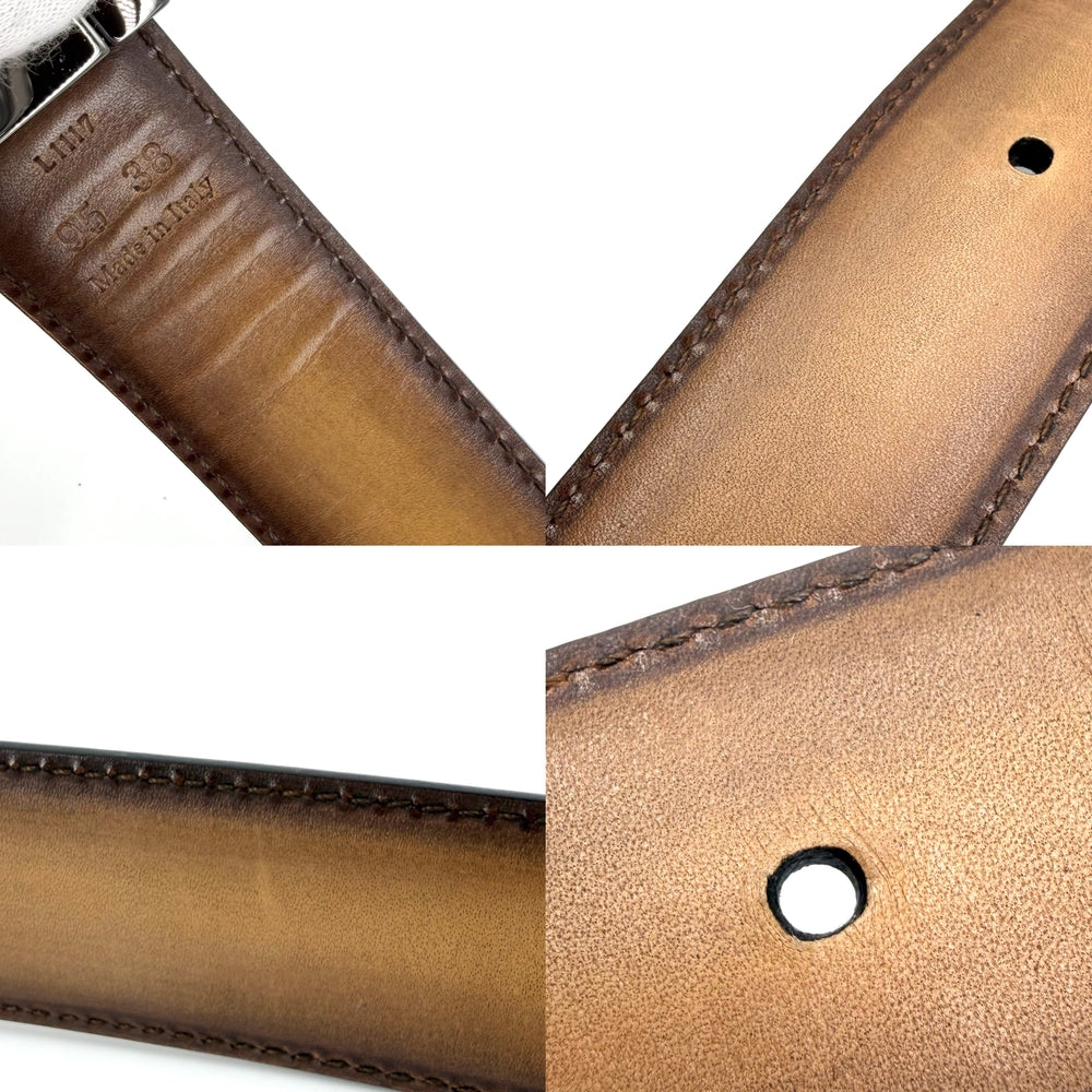 Berluti ベルルッティ ベルト カリグラフィ ヴェネチアスクリット B ヴォリュート 95/38 ファッションアイテム 小物 レザー ブラック 黒 ブラウン 茶 ガンメタル金具 メンズ【中古品】