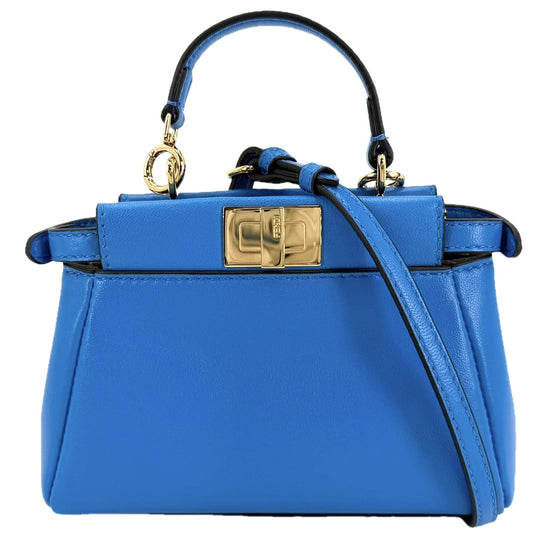 FENDI フェンディ 2WAY マイクロピーカブー ミニハンドバッグ ショルダーバッグ 8M0355 レザー ブルー 青 ゴールド金具 レディース【中古品】
