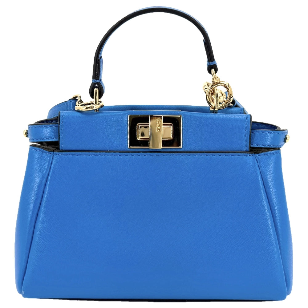 FENDI フェンディ 2WAY マイクロピーカブー ミニハンドバッグ ショルダーバッグ 8M0355 レザー ブルー 青 ゴールド金具 レディース【中古品】