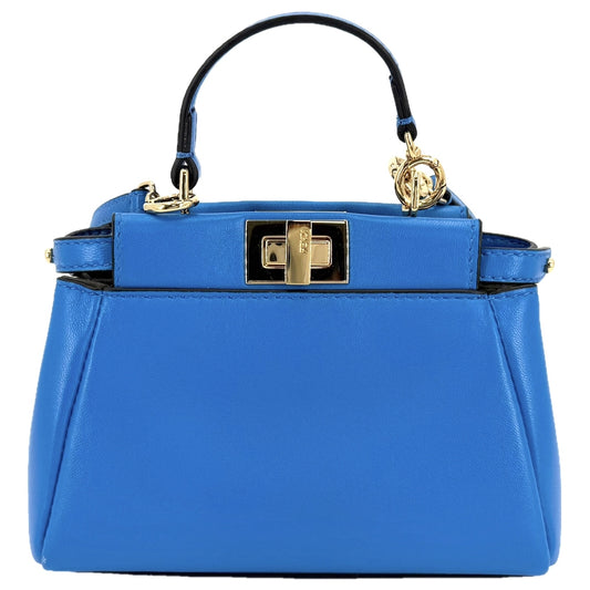 FENDI フェンディ 2WAY マイクロピーカブー ミニハンドバッグ ショルダーバッグ 8M0355 レザー ブルー 青 ゴールド金具 レディース【中古品】