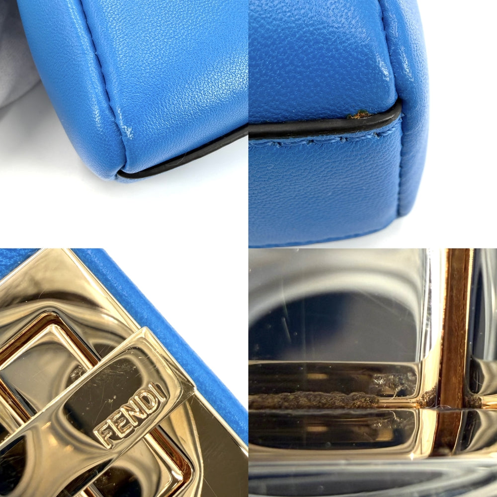 FENDI フェンディ 2WAY マイクロピーカブー ミニハンドバッグ ショルダーバッグ 8M0355 レザー ブルー 青 ゴールド金具 レディース【中古品】