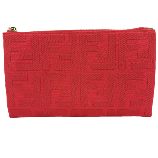 FENDI フェンディ ポーチ ズッカ メイクポーチ 化粧ポーチ 小物入れ 8N0148 キャンバス レザー レッド 赤 ゴールド金具 レディース【中古品】