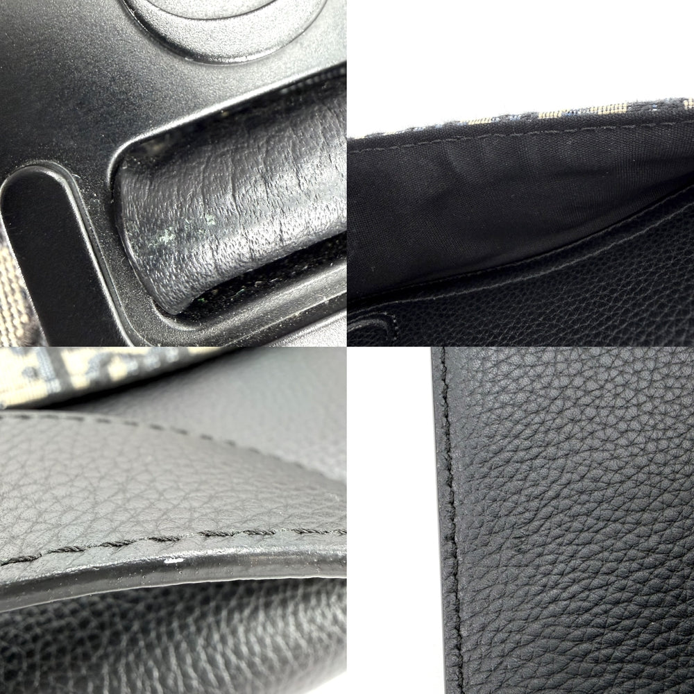 Christian Dior クリスチャンディオール ショルダーバッグ オブリーク Saddle フラップ付きメッセンジャーバッグ ミディアム レザー キャンバス ブラック 黒 ベージュ シルバー金具 メンズ【中古品】