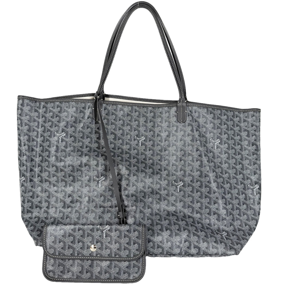 GOYARD ゴヤール トートバッグ ヘリンボーン サンルイGM ハンドバッグ ポーチ付き コーティングキャンバス レザー グレー シルバー金具 レディース【中古品】