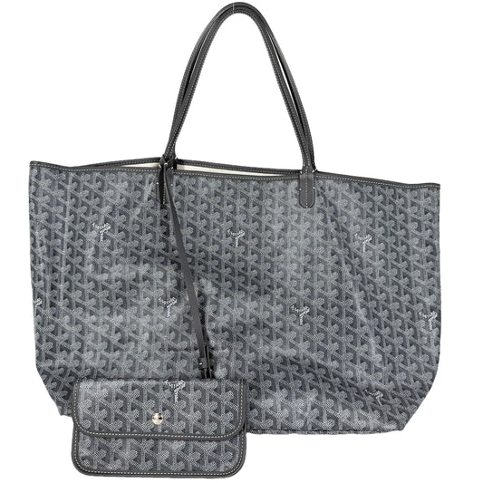 GOYARD ゴヤール トートバッグ ヘリンボーン サンルイGM ハンドバッグ ポーチ付き コーティングキャンバス レザー グレー シルバー金具 レディース【中古品】