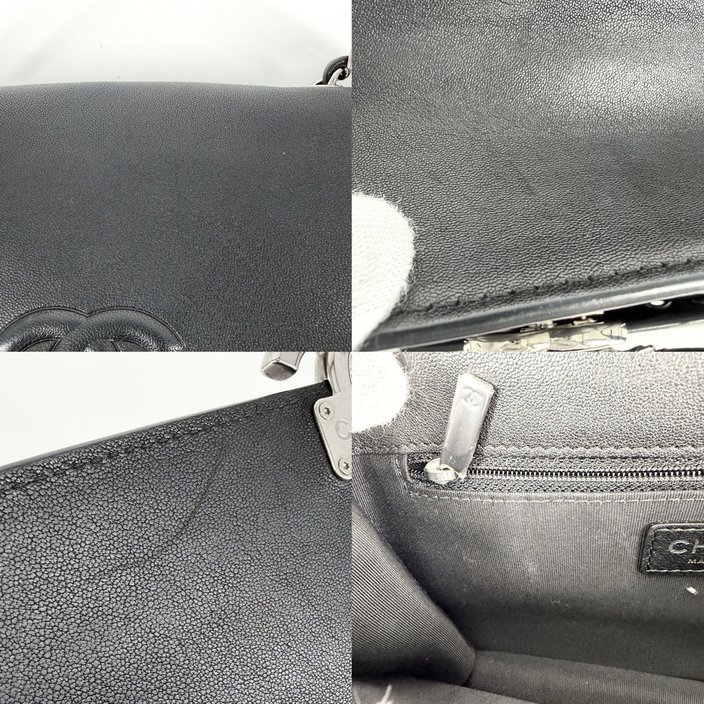 CHANEL シャネル ショルダーバッグ マトラッセ ココマーク ダブルチェーン レザー ブラック 黒 シルバー金具 レディース【中古品】