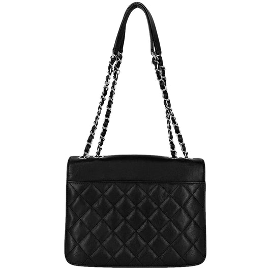 CHANEL シャネル ショルダーバッグ マトラッセ ココマーク ダブルチェーン レザー ブラック 黒 シルバー金具 レディース【中古品】