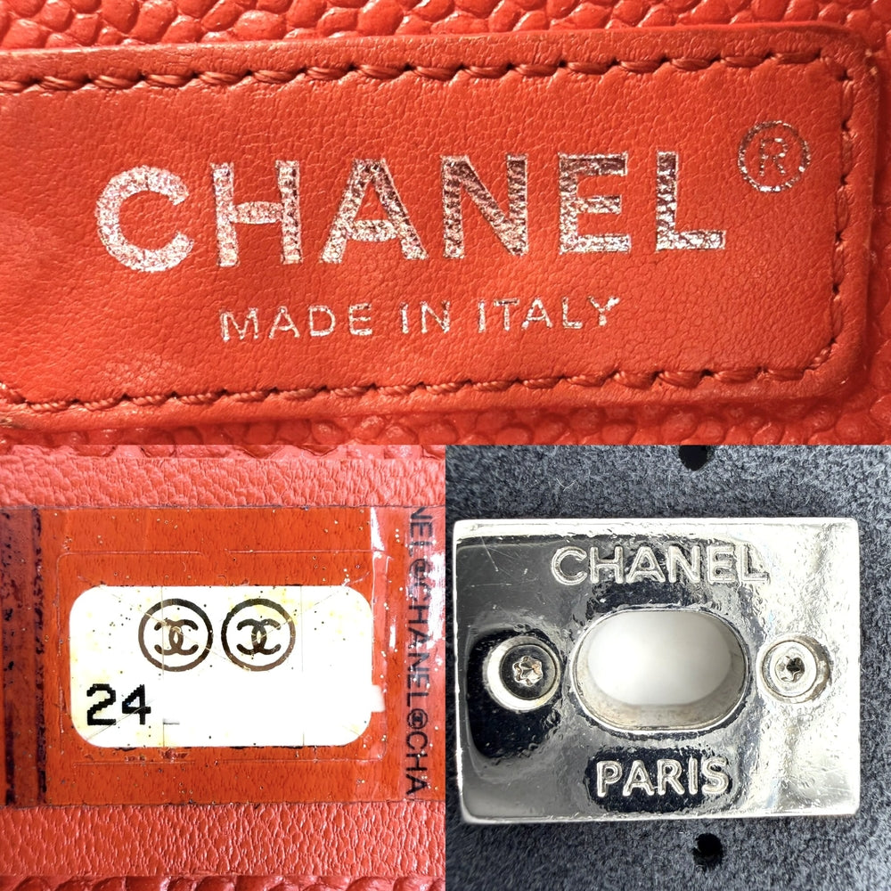 CHANEL シャネル ショルダーバッグ パンチング チェーンショルダー ココマーク レザー ブラック 黒 オレンジ シルバー×オレンジ金具 レディース【中古品】