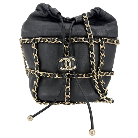 CHANEL シャネル ショルダーバッグ チェーン バケットバッグ ラムスキン ブラック 黒 ゴールド金具 レディース【中古品】