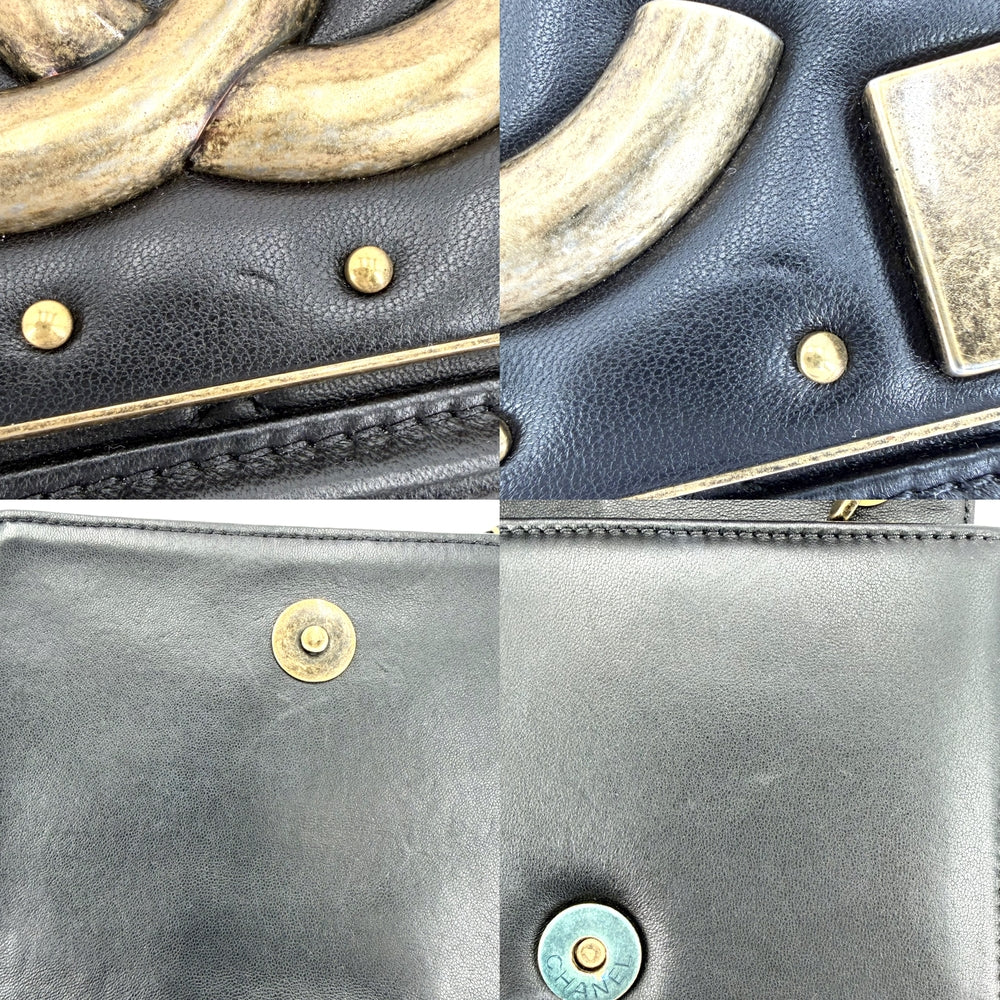 CHANEL シャネル ショルダーバッグ マトラッセ ボーイブリック チェーンショルダー ココマーク ラムスキン ブラック 黒 マットゴールド金具 レディース【中古品】