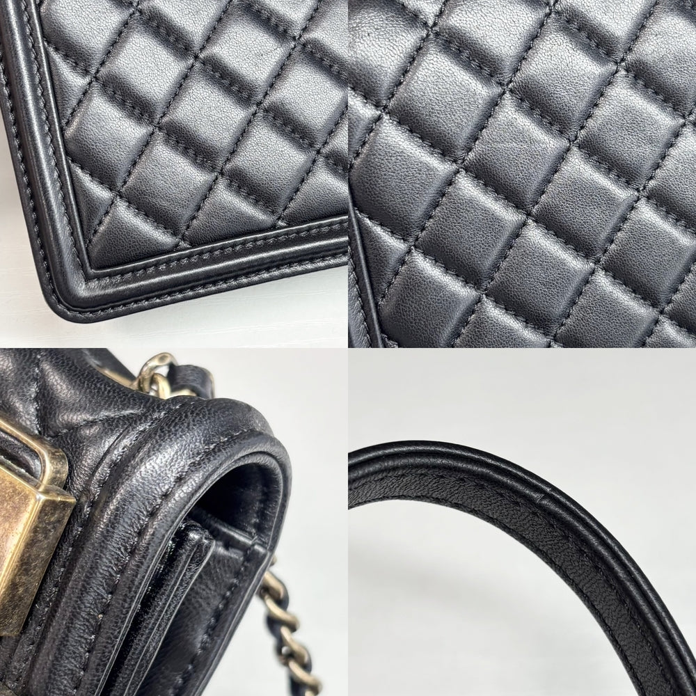 CHANEL シャネル ショルダーバッグ マトラッセ ボーイブリック チェーンショルダー ココマーク ラムスキン ブラック 黒 マットゴールド金具 レディース【中古品】