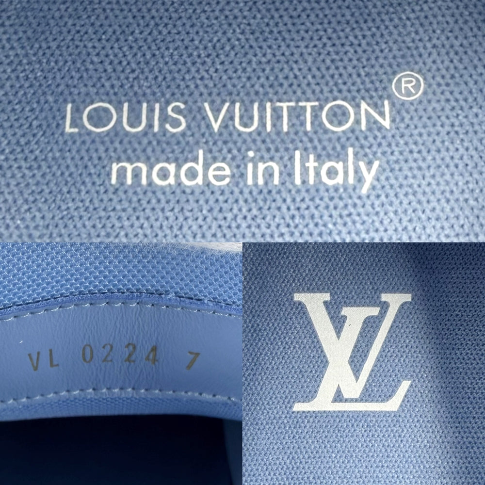 LOUIS VUITTON ルイヴィトン スニーカー モノグラム LV トレイナー マキシアスリート 靴 7サイズ 約26.0cm ファッションアイテム レザー デニム ブルー 青 ホワイト 白 メンズ【中古品】