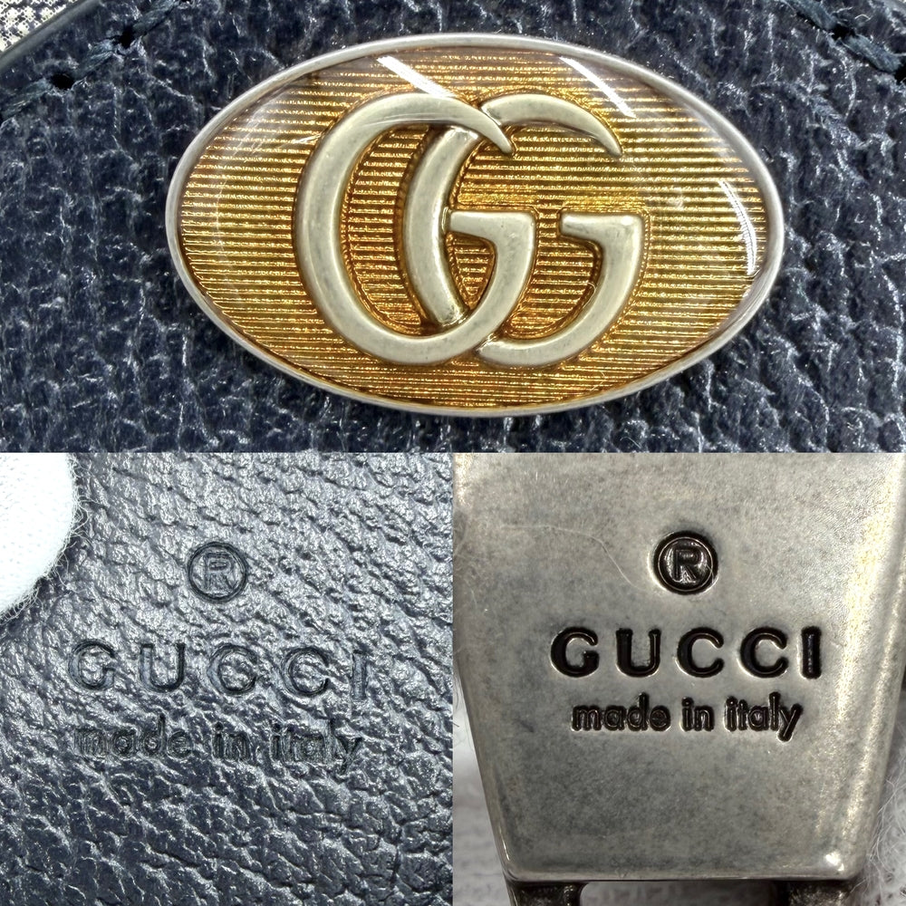 GUCCI グッチ ショルダーバッグ オフィディア シェリーライン ポシェット 小さめ 517350 GGスプリームキャンバス レザー ネイビー 紺 シルバー金具 レディース【中古品】