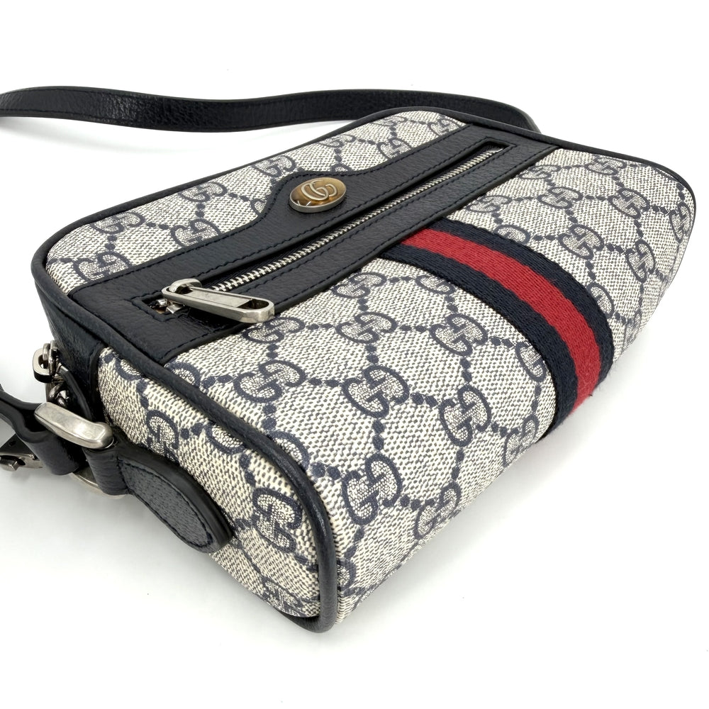 GUCCI グッチ ショルダーバッグ オフィディア シェリーライン ポシェット 小さめ 517350 GGスプリームキャンバス レザー ネイビー 紺 シルバー金具 レディース【中古品】
