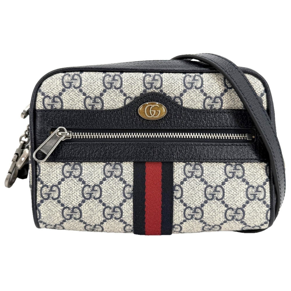 GUCCI グッチ ショルダーバッグ オフィディア シェリーライン ポシェット 小さめ 517350 GGスプリームキャンバス レザー ネイビー 紺 シルバー金具 レディース【中古品】