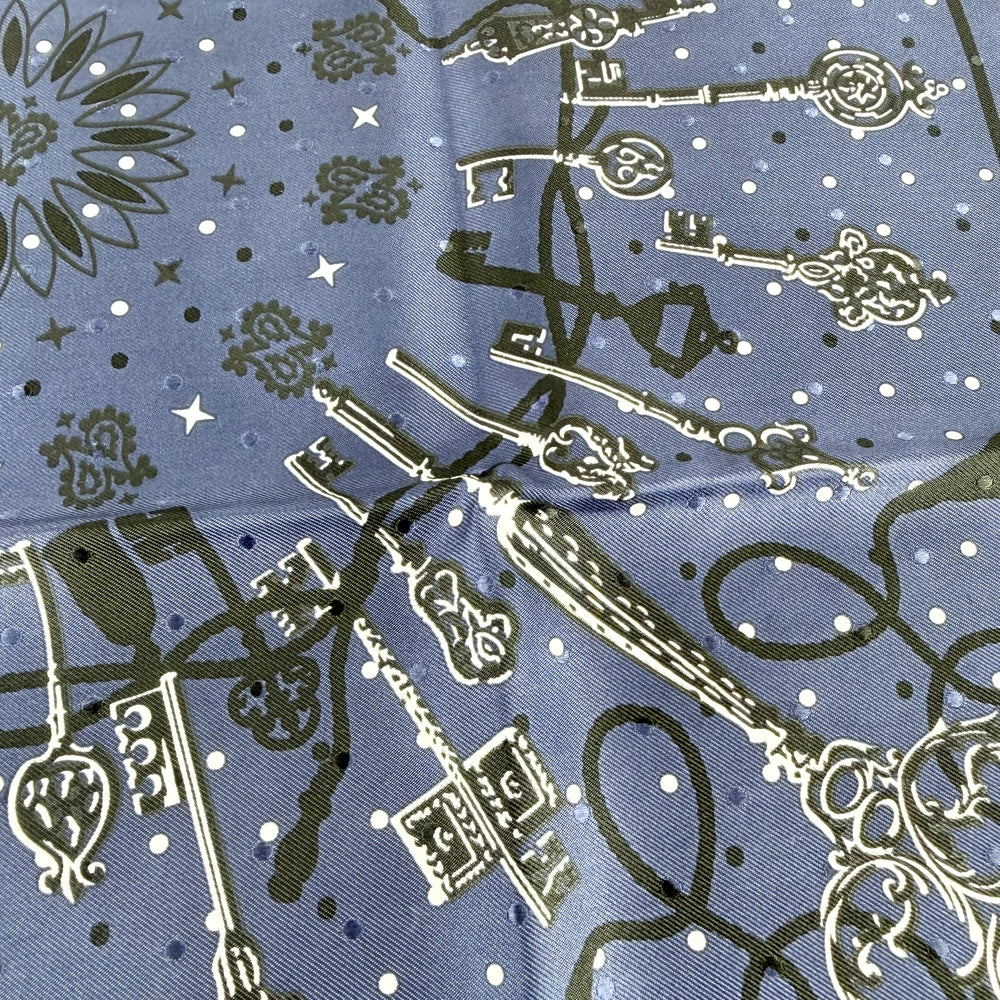 HERMES エルメス スカーフ カレ55 レクレ バンダナ ファッションアイテム LES CLES 鍵 シルク ネイビー 紺 レディース【中古品】