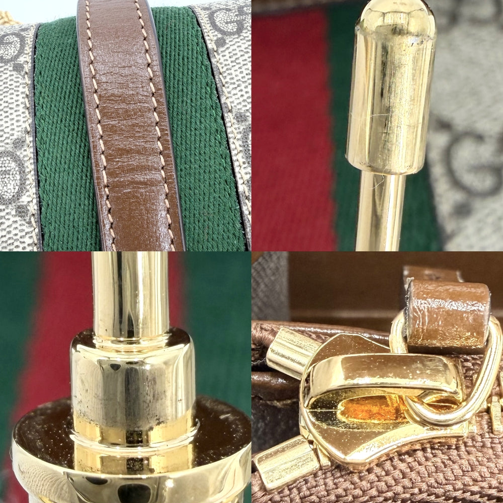 GUCCI グッチ チェーンウォレット シェリーライン ジャッキー1961 長財布 ロングウォレット 652681 GGスプリームキャンバス レザー ベージュ ブラウン 茶 ゴールド金具 レディース【中古品】