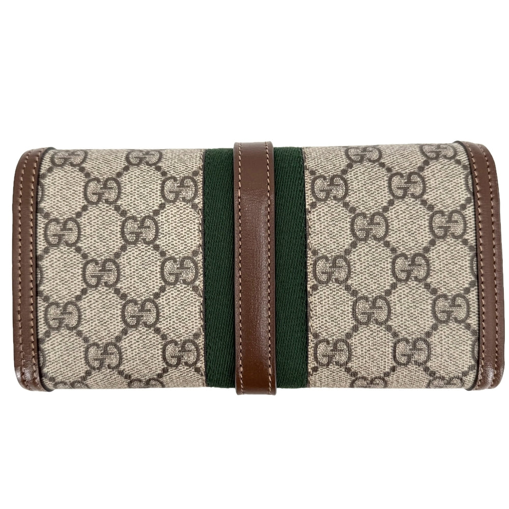 GUCCI グッチ チェーンウォレット シェリーライン ジャッキー1961 長財布 ロングウォレット 652681 GGスプリームキャンバス レザー ベージュ ブラウン 茶 ゴールド金具 レディース【中古品】