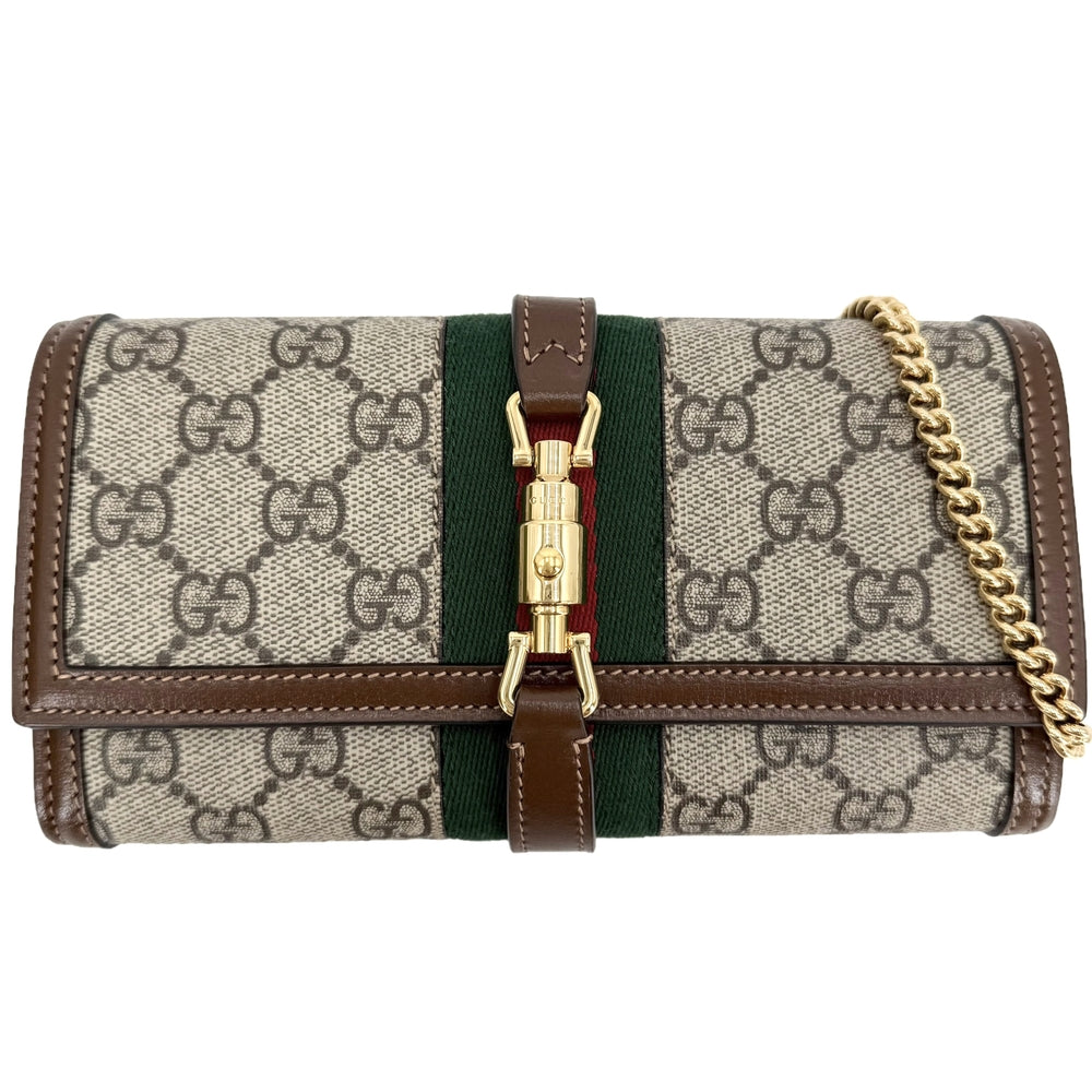 GUCCI グッチ チェーンウォレット シェリーライン ジャッキー1961 長財布 ロングウォレット 652681 GGスプリームキャンバス レザー ベージュ ブラウン 茶 ゴールド金具 レディース【中古品】