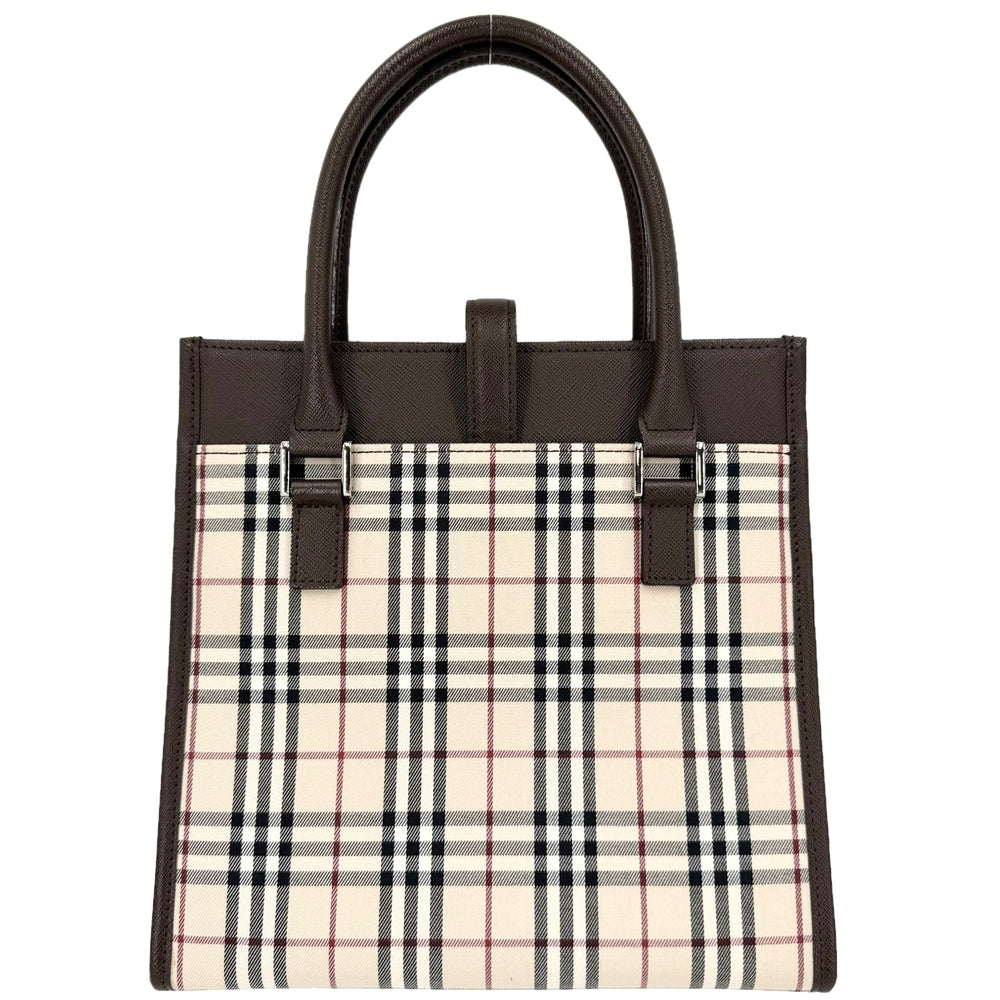 BURBERRY バーバリー ハンドバッグ ノバチェック トートバッグ レザー キャンバス ベージュ ブラウン 茶 シルバー金具 レディース【中古品】
