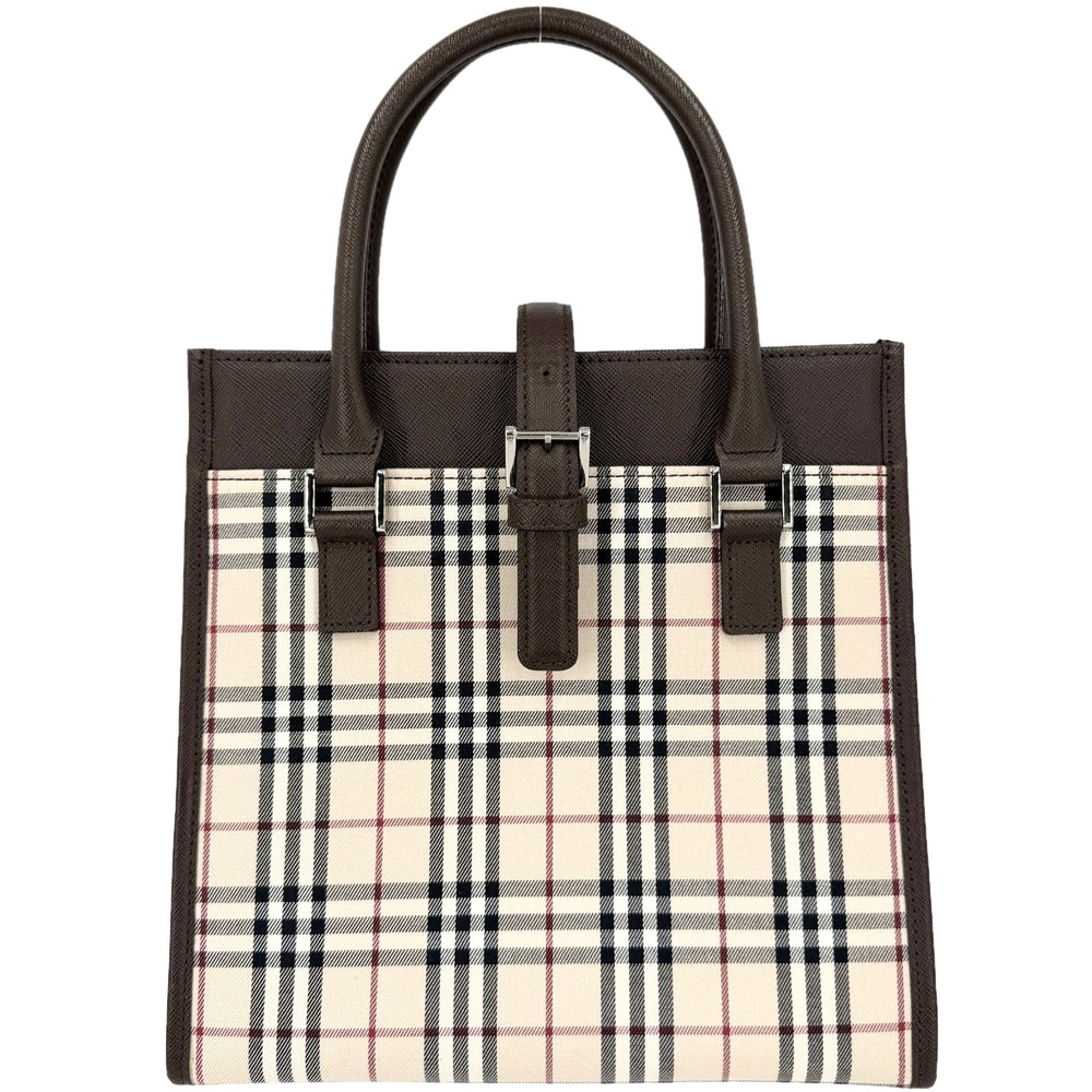 BURBERRY バーバリー ハンドバッグ ノバチェック トートバッグ レザー キャンバス ベージュ ブラウン 茶 シルバー金具 レディース【中古品】