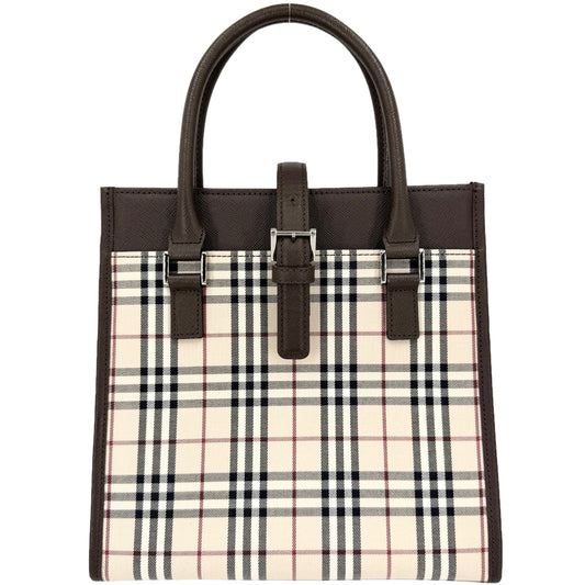 BURBERRY バーバリー ハンドバッグ ノバチェック トートバッグ レザー キャンバス ベージュ ブラウン 茶 シルバー金具 レディース【中古品】