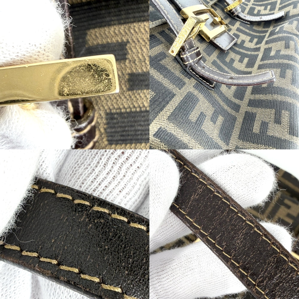FENDI フェンディ トートバッグ ズッカ ハンドバッグ キャンバス レザー ブラウン 茶 ゴールド金具 レディース【中古品】