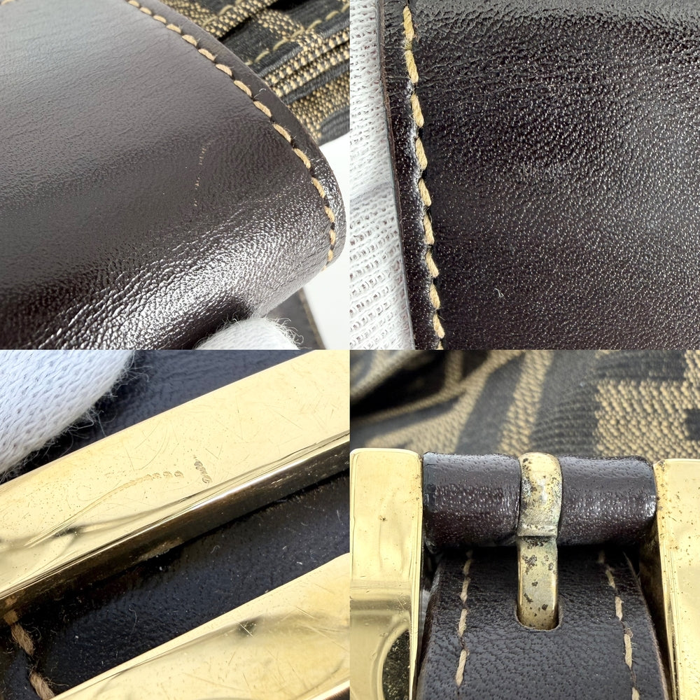 FENDI フェンディ トートバッグ ズッカ ハンドバッグ キャンバス レザー ブラウン 茶 ゴールド金具 レディース【中古品】
