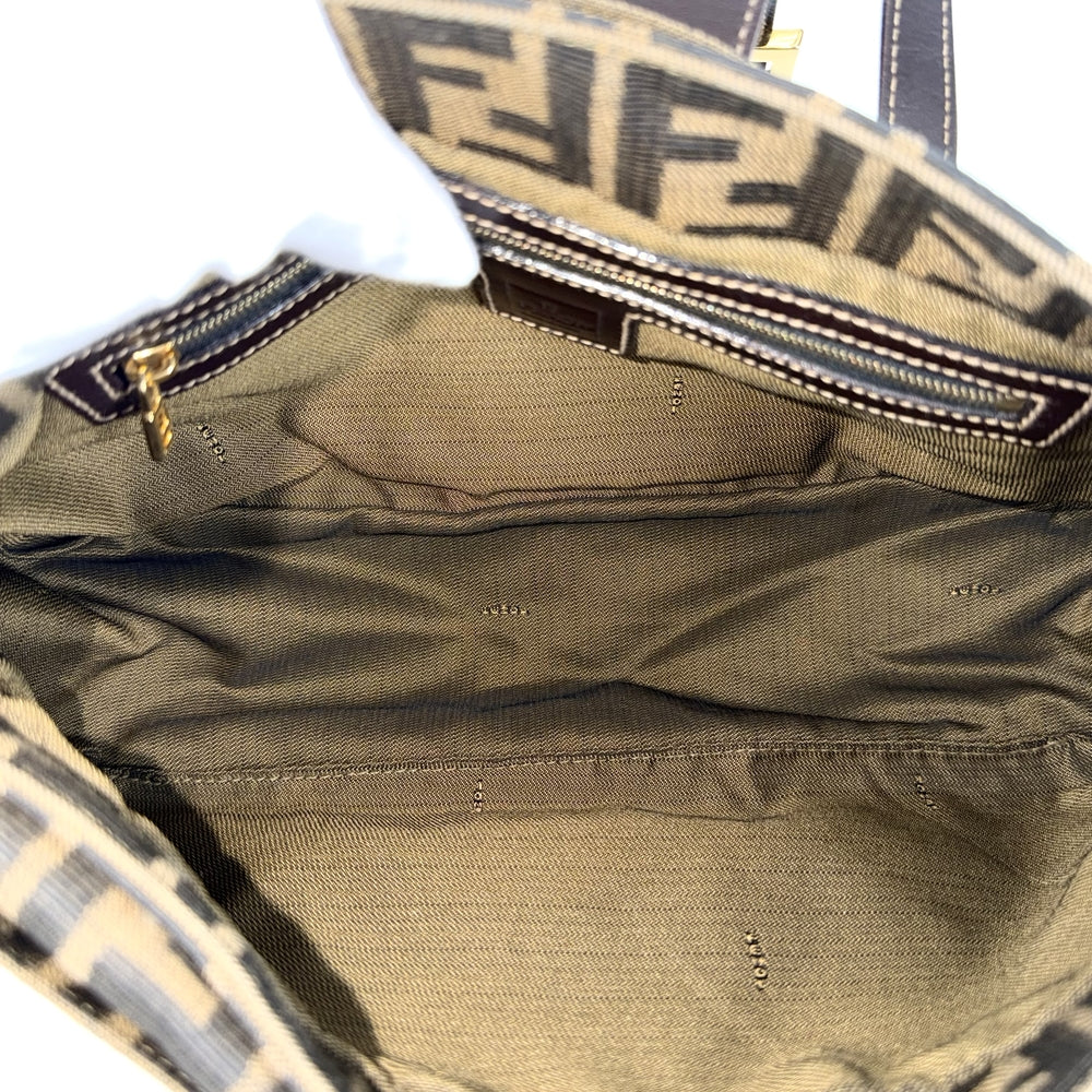FENDI フェンディ トートバッグ ズッカ ハンドバッグ キャンバス レザー ブラウン 茶 ゴールド金具 レディース【中古品】