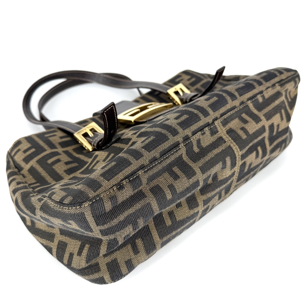 FENDI フェンディ トートバッグ ズッカ ハンドバッグ キャンバス レザー ブラウン 茶 ゴールド金具 レディース【中古品】