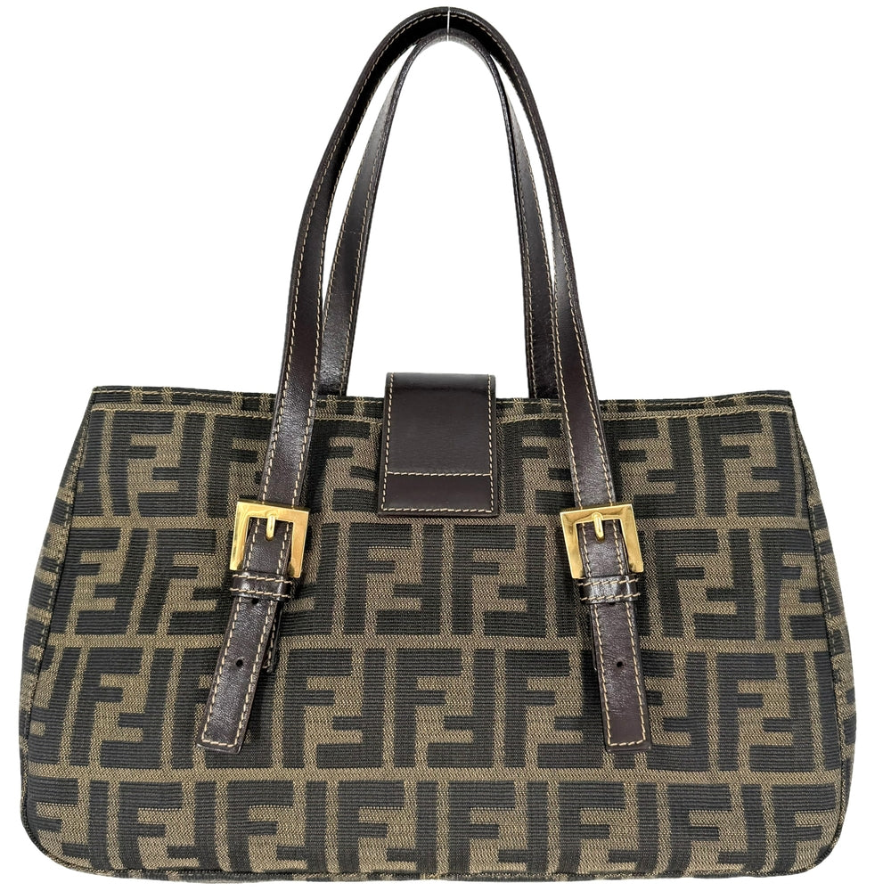 FENDI フェンディ トートバッグ ズッカ ハンドバッグ キャンバス レザー ブラウン 茶 ゴールド金具 レディース【中古品】