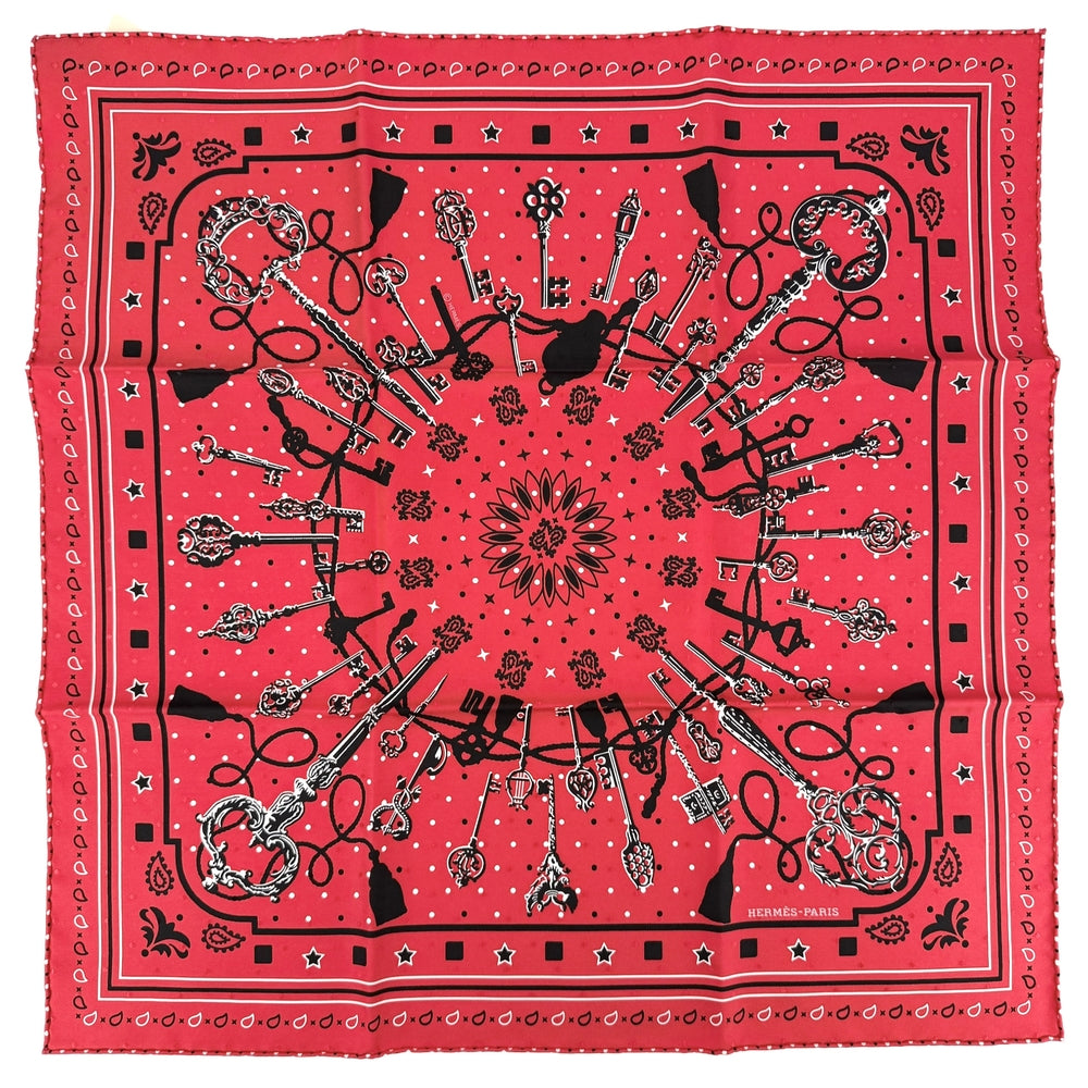 HERMES エルメス スカーフ カレ55 レクレ バンダナ ファッションアイテム LES CLES 鍵 シルク レッド 赤 レディース【中古品】