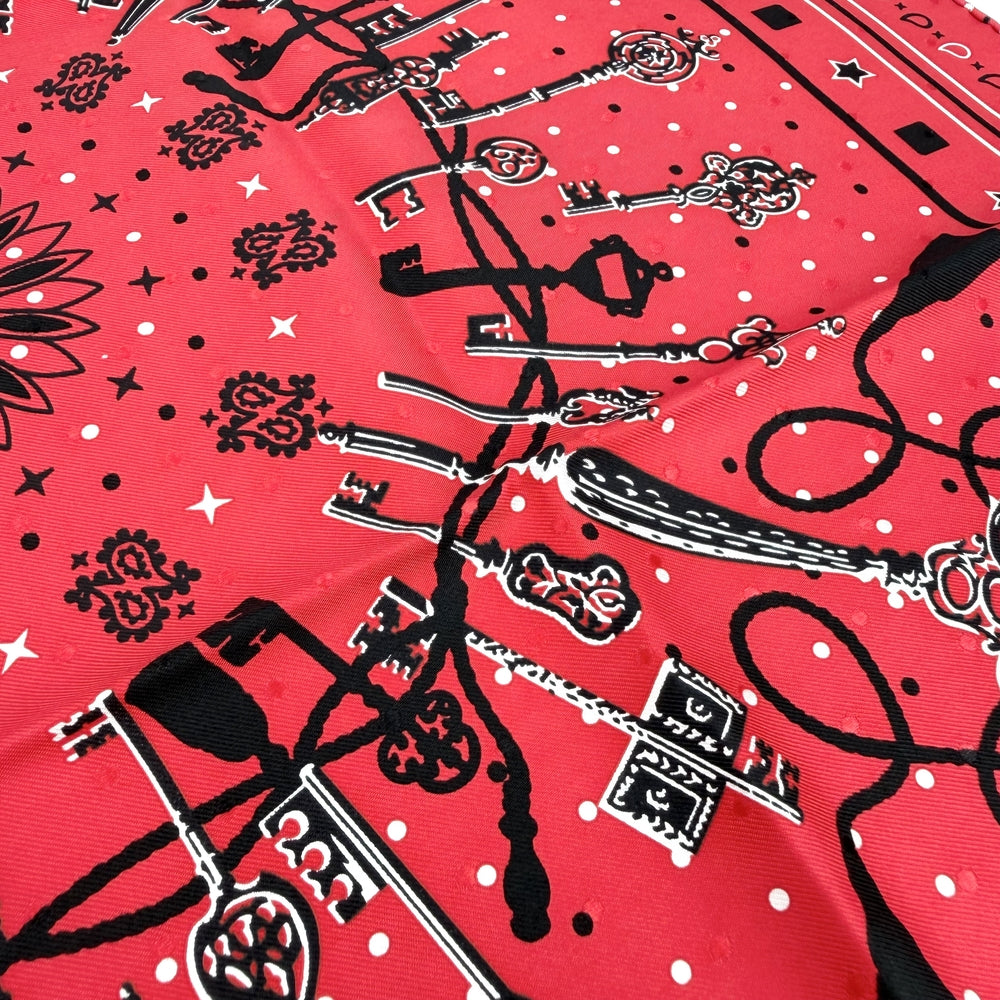 HERMES エルメス スカーフ カレ55 レクレ バンダナ ファッションアイテム LES CLES 鍵 シルク レッド 赤 レディース【中古品】
