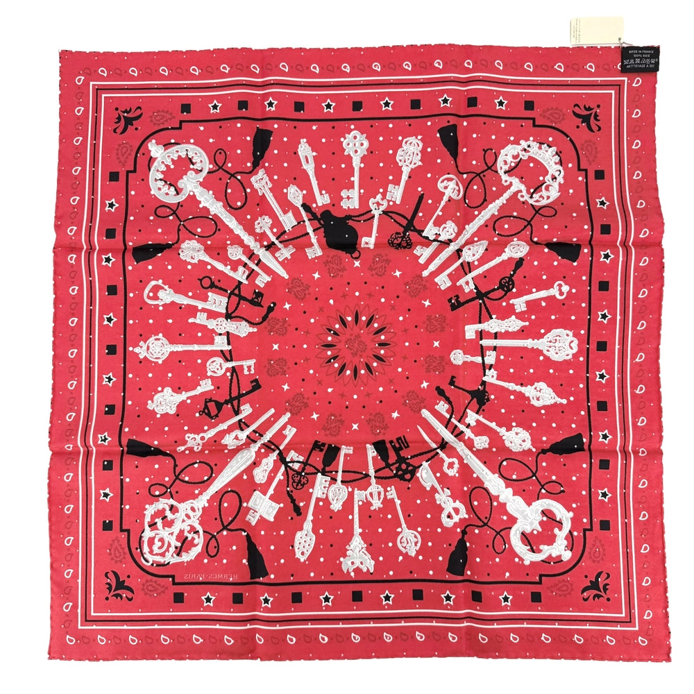 HERMES エルメス スカーフ カレ55 レクレ バンダナ ファッションアイテム LES CLES 鍵 シルク レッド 赤 レディース【中古品】