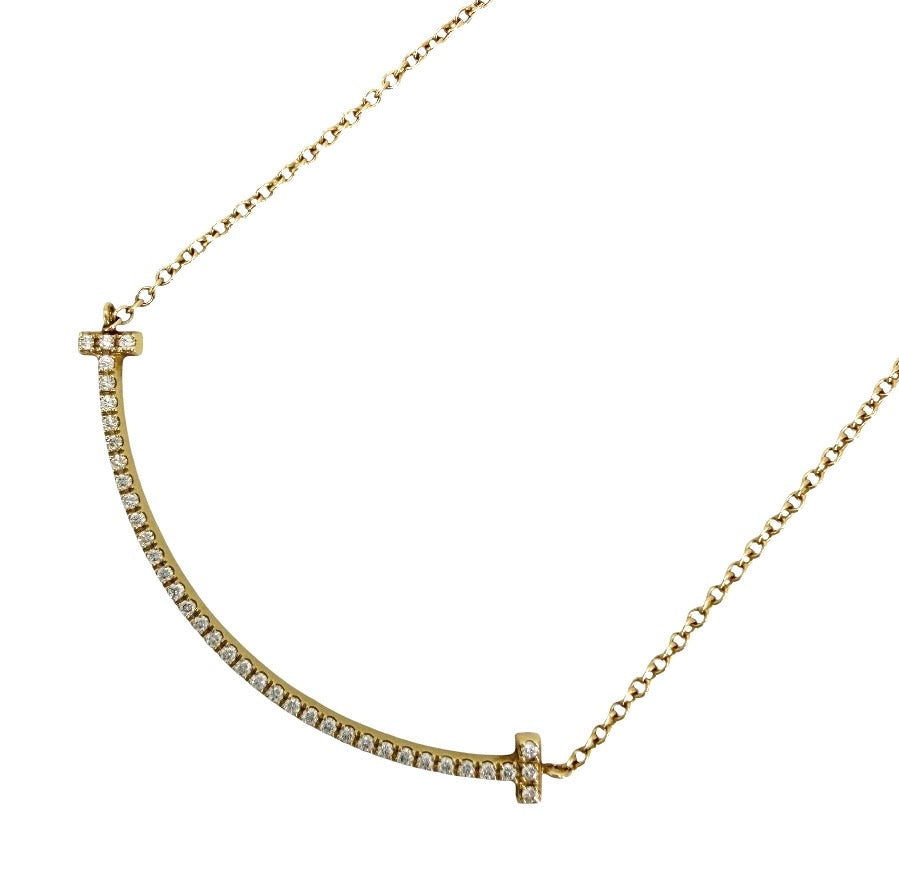 TIFFANY&Co. ティファニー ネックレス Tスマイル スモール ペンダント ジュエリー アクセサリー 18金YG Au750 K18イエローゴールド ダイヤモンド レディース 約2.4g【中古品】